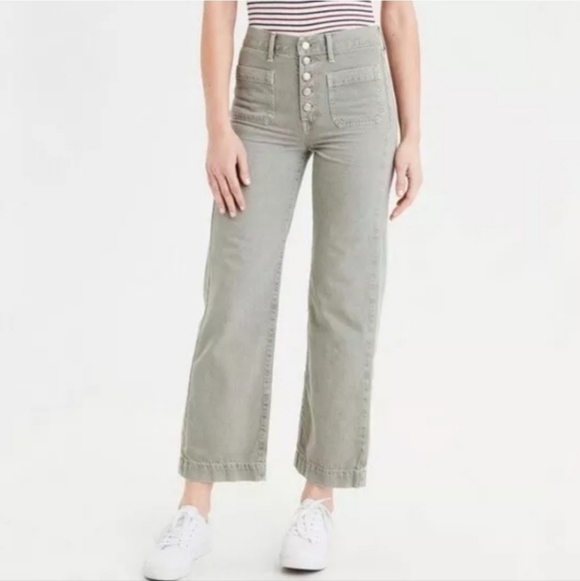 American Eagle Outfitters Denim - AMERICAN EAGLE HI RISE BUTTON FLY WIDE LEG PATCH POCKETS CROP JEAN'S SZ 8